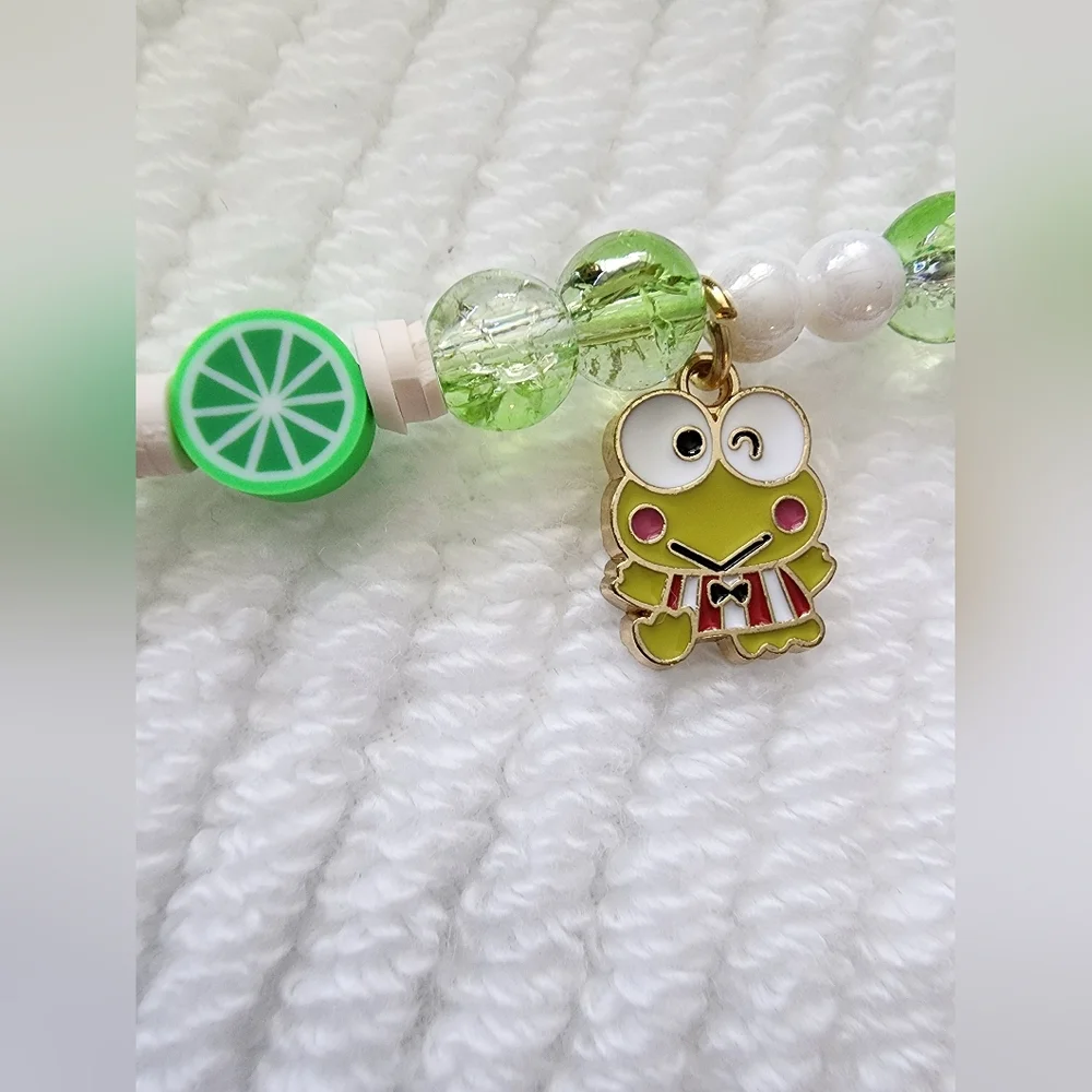 Green Beaded Keroppi Phone Charm